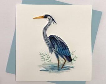 Blue Heron Quilling Greeting Card, handmade greeting card, quilling cards, quilled cards, Quilling, Handmade Card