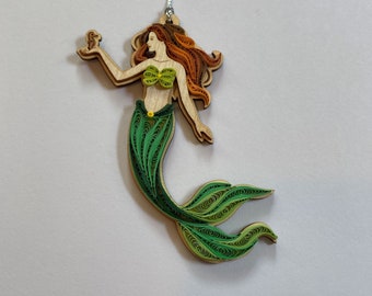 Mermaid ornament, handmade ornament, quilling, quilled ornament, handmade ornament, handmade gift, Christmas ornament