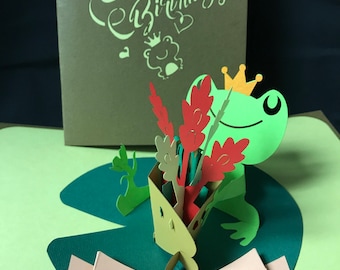 Frog 3-D Pop Up Card, 3D Birthday Card, Popup Card, Greeting Card, 3D Popup Card, 3D Popup Greeting Card, PoppinPaper
