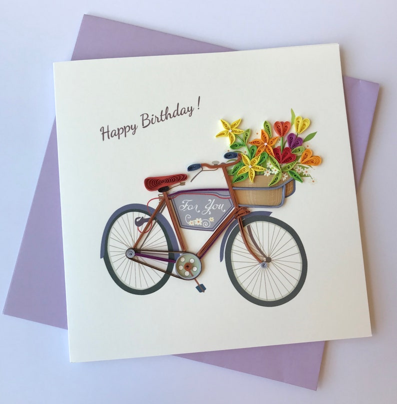 Happy Birthday Bike Card Quilling Greeting Card Handmade Etsy