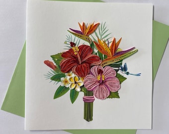 Tropical Flowers, Quilling Greeting Card, handmade greeting card, quilling cards, quilled cards, Greeting Card