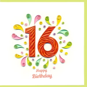 Carte de 16e anniversaire, joyeux 16e anniversaire, carte de Quilling, carte d'anniversaire