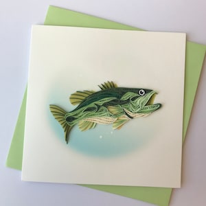 Bass Fisch Karte, Quilling Grußkarte, handgemachte Grußkarte, Quilling-Karten, quilled Karten, Grußkarte
