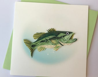 Bass Fish Card, Quilling Greeting Card, handmade greeting card, quilling cards, quilled cards, Greeting Card