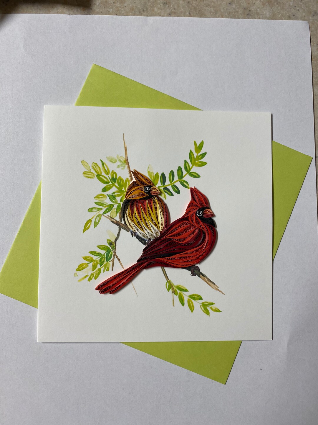 Cardinal Quill Card, Quilling Card, Handmade Greeting Card, Quilling