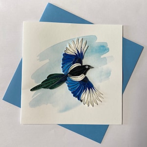 Carte d’oiseau de pie, carte de salutation de quilling, carte de voeux faite à la main, cartes de quilling, cartes de quilled, carte de voeux