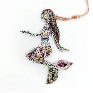 Mermaid Ornament, Eco-Art, Recycled, Quilled Paper, Christmas Decor, Recycled Handmade Decor, Wall Art, quilling card, quilling ornament