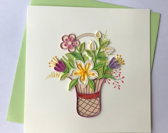 Flower Bouquet Greeting Card, Quilling Greeting Card, handmade greeting card, quilling cards, quilled cards, Greeting Card