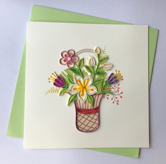 Flower Bouquet Greeting Card Quilling Greeting Card Handmade Etsy