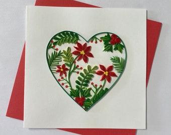 Carte de coeur, carte de voeux quilling, carte de voeux faite à la main, cartes de quilling, cartes quilled, carte de voeux