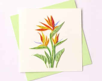 Bird of Paradise Flower Card, Quilling Greeting Card, carte de vœux faite à la main, cartes piquantes, cartes piquantes, carte de vœux, carte quill