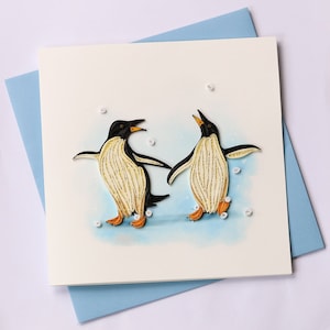 Pinguïns Quilling-wenskaart, handgemaakte wenskaart, quillingkaarten, quillingkaarten, quilling, handgemaakte kaart