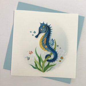 Seepferdchen Karte, Quilling Grußkarte, handgemachte Grußkarte, Quilling-Karten, quilled Karten, Greeting Card