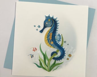 Sea Horse Card, Quilling Greeting Card, handmade greeting card, quilling cards, quilled cards, Greeting Card