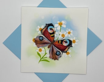 Carte de vœux Quilling papillon, carte de vœux faite à la main, cartes courtepointe, cartes matelassées, Quilling, carte faite à la main