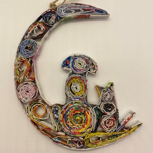 Moon Dog Ornament, Eco-Art, Recycled, Quilled Paper, Christmas Decor, Recycled Handmade Decor, Wall Art, quilling card, quilling ornament