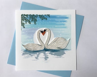 Swan Couple Quilling Greeting Card, handmade greeting card, quilling cards, quilled cards, Quilling, Handmade Card