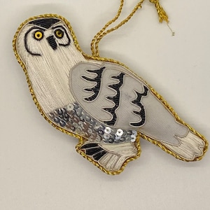 Snowy Owl Sequin Ornament, handmade ornament, handmade gift, Christmas ornament