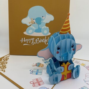 Elephant Card, pop-up card, 3-d pop up card, popup card, 3d popup card, poppin paper, greeting card, paper popup card, greeting card
