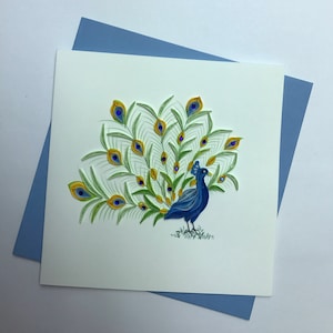 Carte de voeux quilling paon, carte quilling, paon, carte de paon, carte de voeux
