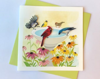 Bird Bath Card, Quilling Greeting Card, handmade greeting card, quilling cards, quilled cards, Greeting Card