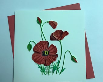 Poppy Flower Quilling Greeting Card