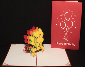 3-D Cumpleaños Tarjeta emergente, tarjeta de cumpleaños globo, tarjeta emergente, tarjeta 3-d, tarjeta 3D