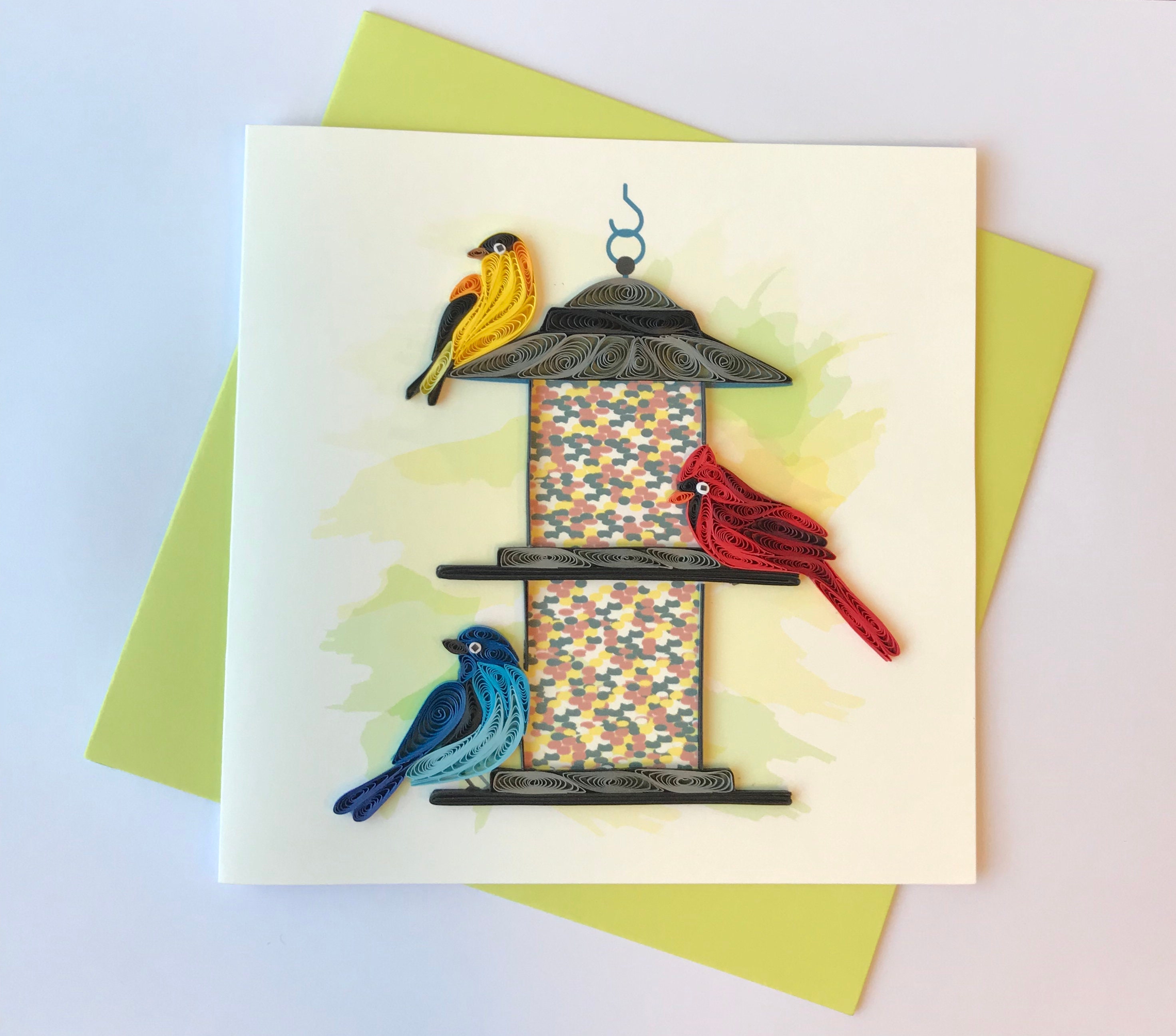 Bird Feeder Card, Quilling Greeting Card, Handmade Greeting Card