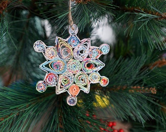 Snowflake Ornament, Eco-Art, Recycled, Quilled Paper, Christmas Decor, Recycled Handmade Decor, Wall Art, quilling card, quilling ornament