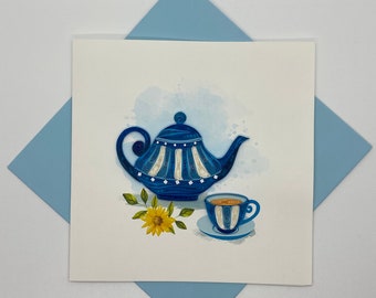 Tea Quilling Greeting Card, handmade greeting card, quilling cards, quilled cards, Quilling, Handmade Card