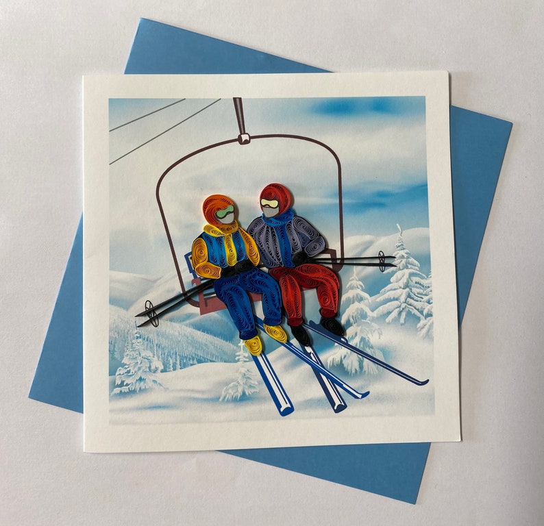 Ski Card, Quilling Greeting Card, handmade greeting card, quilling cards, quilled cards, Greeting Card image 1