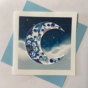Tarjeta de luna, tarjeta de felicitación de quilling, tarjeta de felicitación hecha a mano, tarjetas de quilling, tarjetas de quilling, tarjeta de felicitación