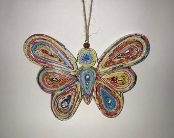Eco-Art Butterfly Ornament, Eco-Art, Recycled, Quilled Paper, Christmas Decor, Recycled Handmade Decor, Wall Art, recycled Paper