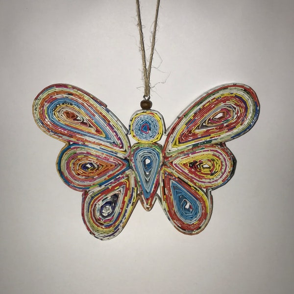 Eco-Art Butterfly Ornament, Eco-Art, Recycled, Quilled Paper, Christmas Decor, Recycled Handmade Decor, Wall Art, recycled Paper