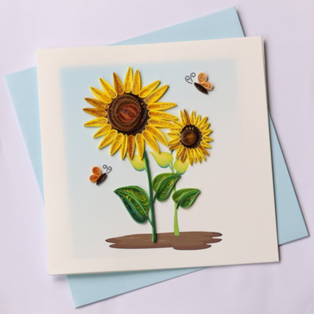 Biglietto con fiore di girasole, biglietto quilling, biglietto d'auguri fatto a mano, biglietti quilling, biglietti quilling, biglietto d'auguri - Italia