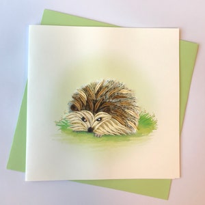 Cartão de ouriço, cartão de felicitações quilling, cartão de felicitações feito à mão, cartões quilling, cartões quilled, cartão de felicitações