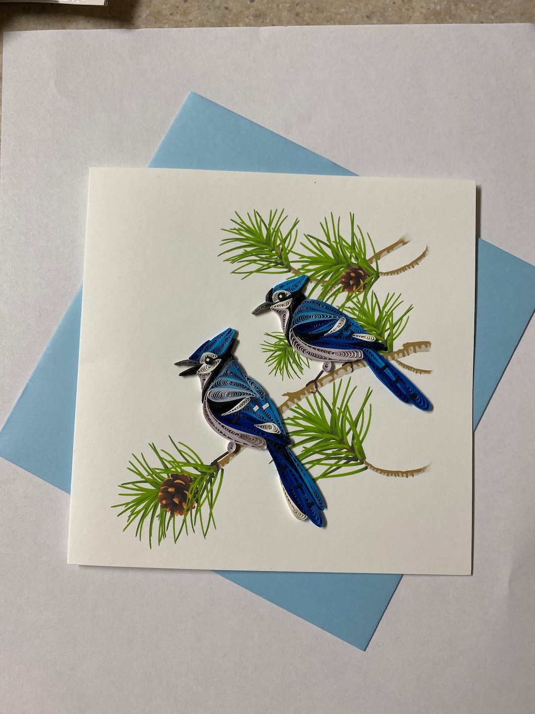 Blue Jay Quill Card, Quilling Card, Handmade Greeting Card, Quilling