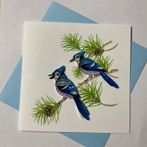 Blue Jay Quill Card, Quilling Card, carte de vœux faite à la main, cartes quilling, cartes quilled, carte de vœux