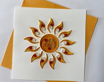 Carte de soleil, carte de voeux quilling, carte de voeux faite à la main, cartes quilling, cartes quilled, carte de voeux