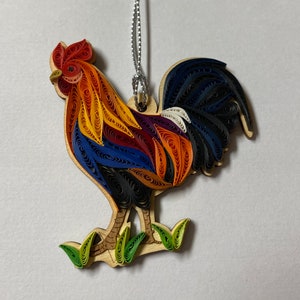 Rooster ornament, handmade ornament, quilling, quilled ornament,