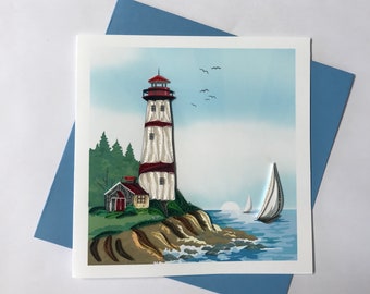 Lighthouse Quilling Greeting Card, handmade greeting card, quilling cards, quilled cards, Quilling, Handmade Card