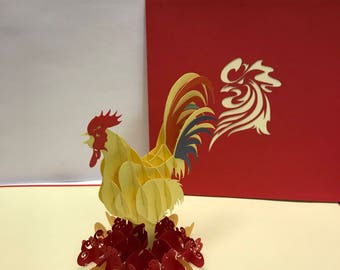 Rooster 3-D Pop Up Card, 3D Birthday Card, Popup Card, Greeting Card, 3D Popup Card, 3D Popup Greeting Card, PoppinPaper