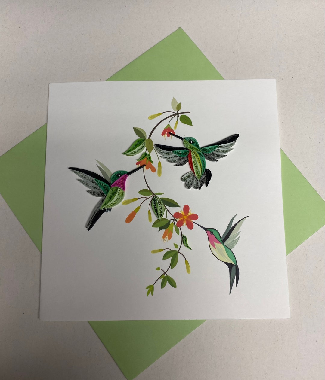 Hummingbird, Quilling Greeting Card, Handmade Greeting Card, Quilling