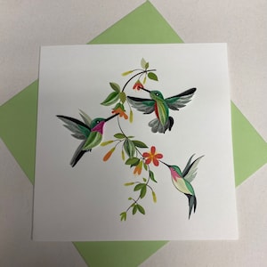 Hummingbird Trio Quilling Greeting Card, handmade greeting card, quilling cards, quilled cards, Quilling, Handmade Card