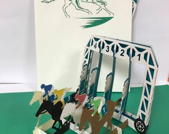 Horse Racing, 3-d pop up card, popup card, 3d popup card, poppin paper, greeting card, birthday card, paper popup card, greeting card