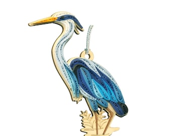 Blue Heron Ornament, handmade ornament, quilling, quilled ornament,