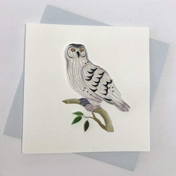 Snowy Owl Quilling Greeting Card, handmade greeting card, quilling cards, quilled cards, Quilling, Handmade Card