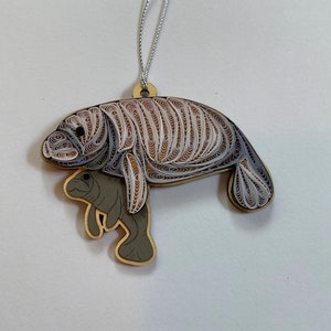 Manatee ornament, handmade ornament, quilling, quilled ornament, handmade ornament, handmade gift, Christmas ornament