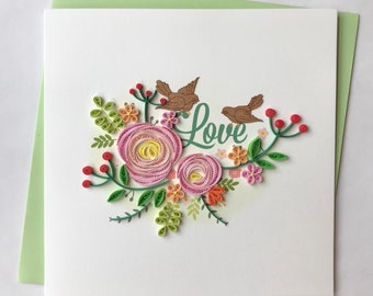 I Love You Card, Quilling Greeting Card, handmade greeting card, quilling cards, quilled cards, Greeting Card