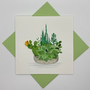 Cartão de quilling de suculentas, cartão de felicitações feito à mão, cartões de quilling, cartões de quilling, quilling, cartão feito à mão